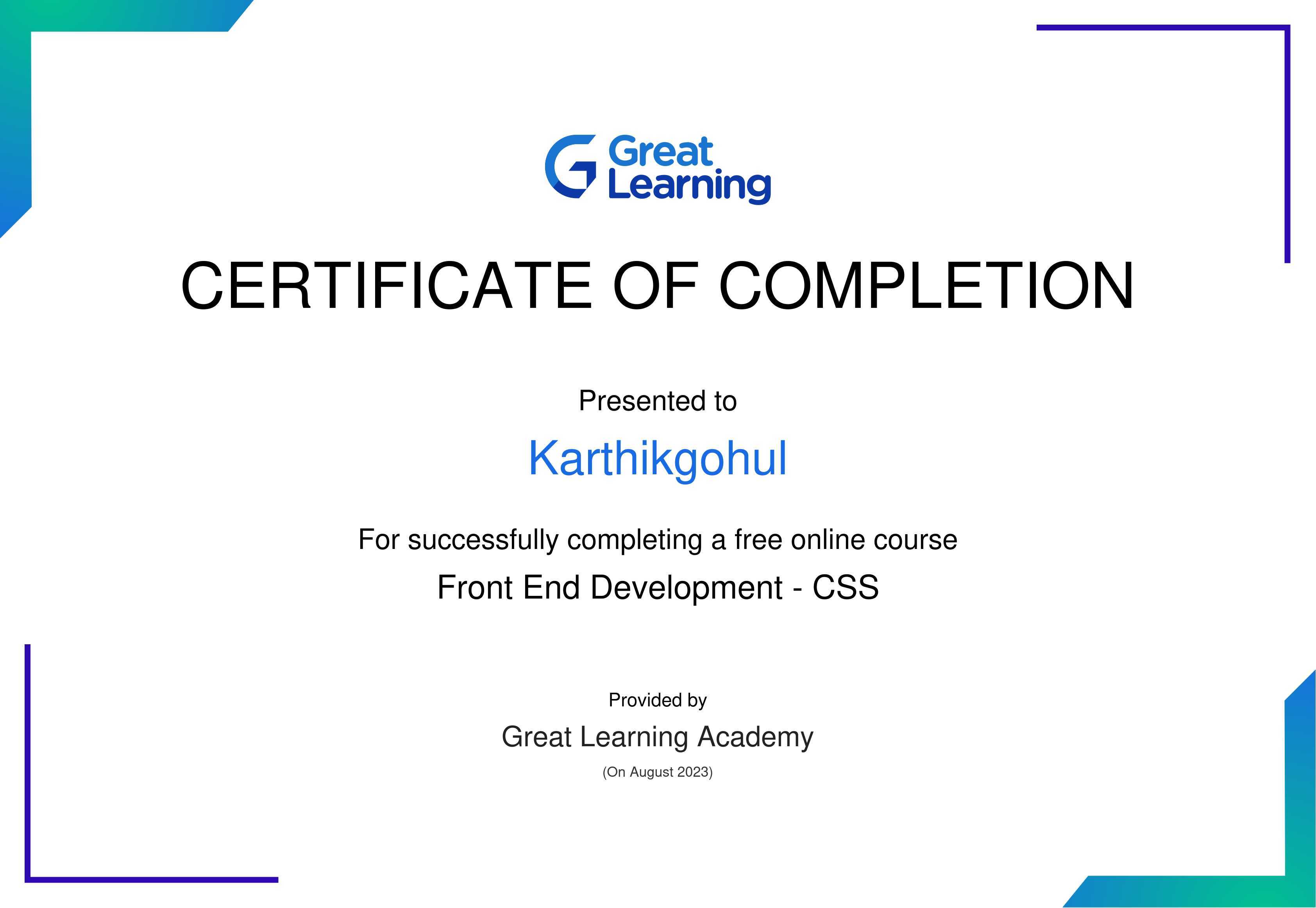 CSS Certificate by Great Learning