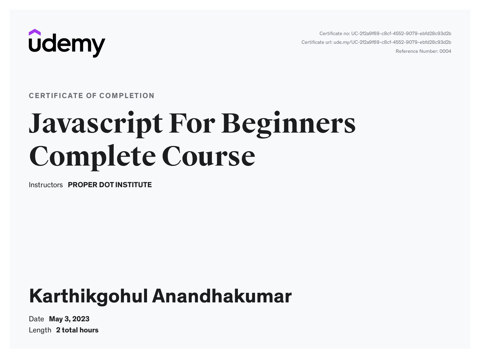 Javascript provided by Udemy